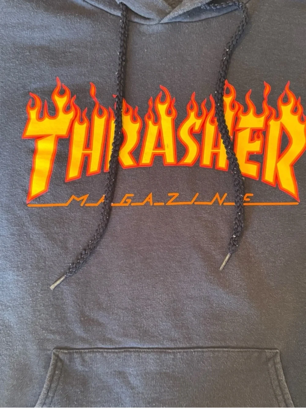 Vintage Thrasher Skateboarding Hoodie Sweatshirt Mens Size S Blue Flames